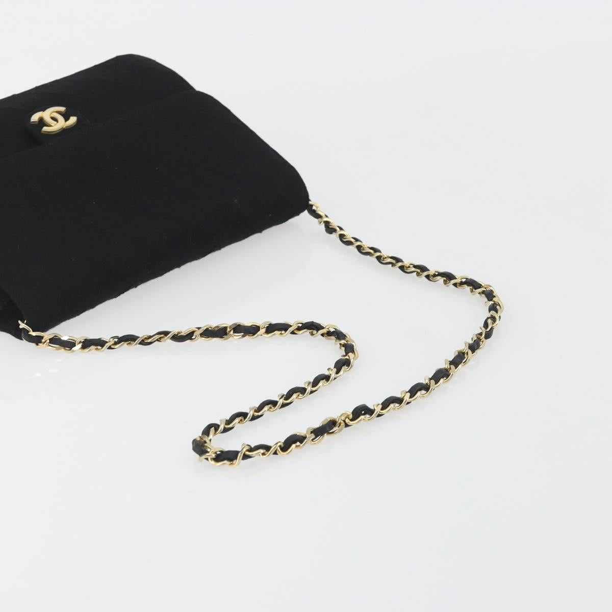 CHANEL Matelasse Chain Shoulder Bag Cotton Black Gold CC Auth bs36236