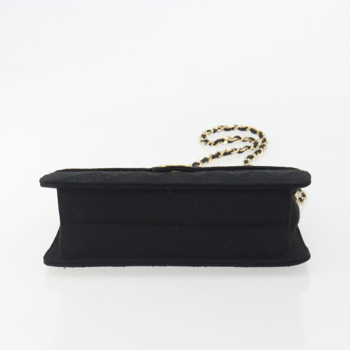 CHANEL Matelasse Chain Shoulder Bag Cotton Black Gold CC Auth bs36236