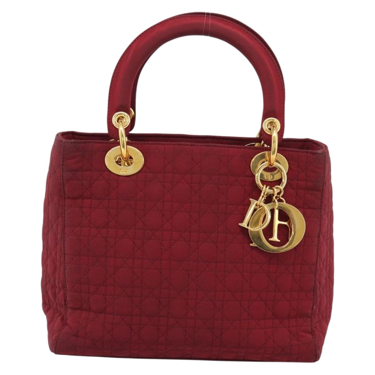 Christian Dior Canage Hand Bag Canvas Red Gold Auth bs36238