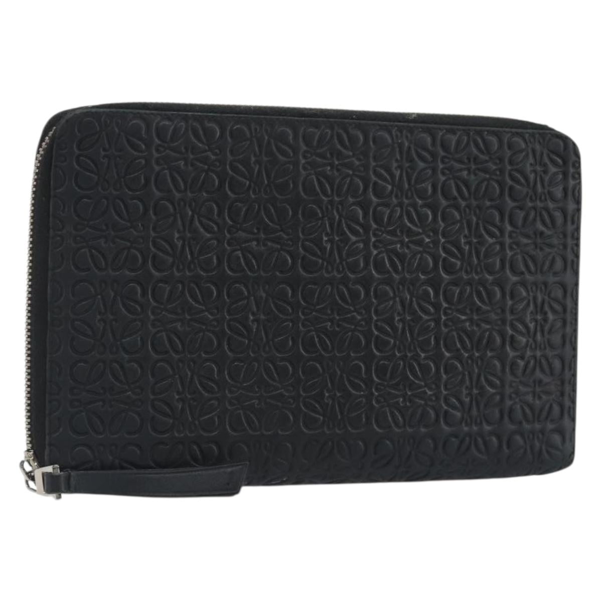 LOEWE Anagram Long Wallet Leather Black Silver Auth bs36239