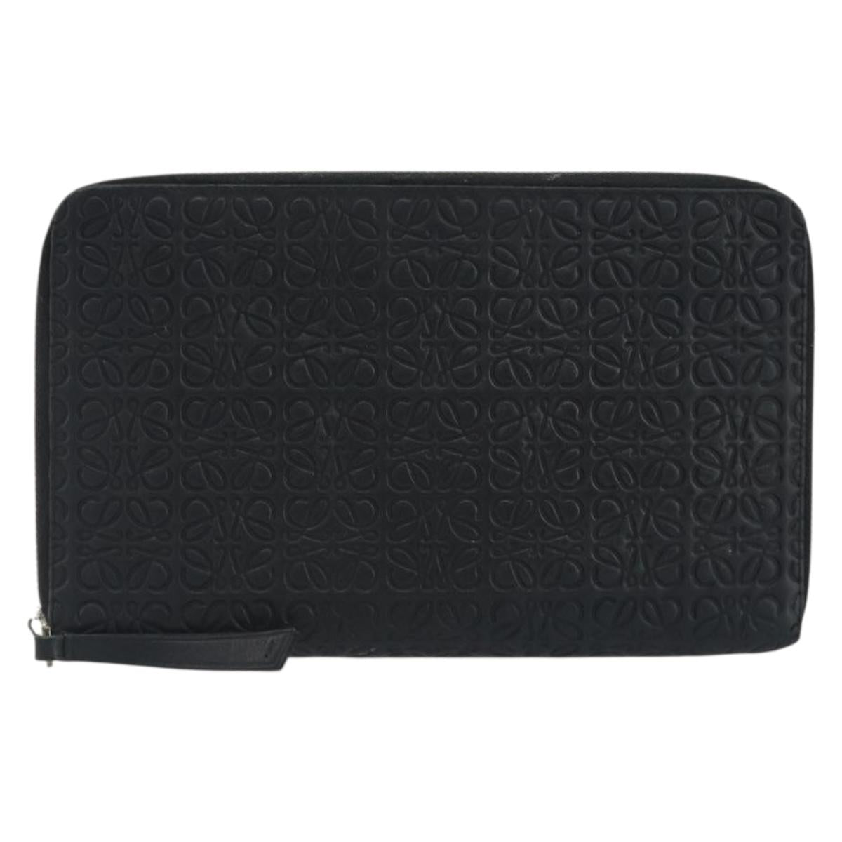 LOEWE Anagram Long Wallet Leather Black Silver Auth bs36239