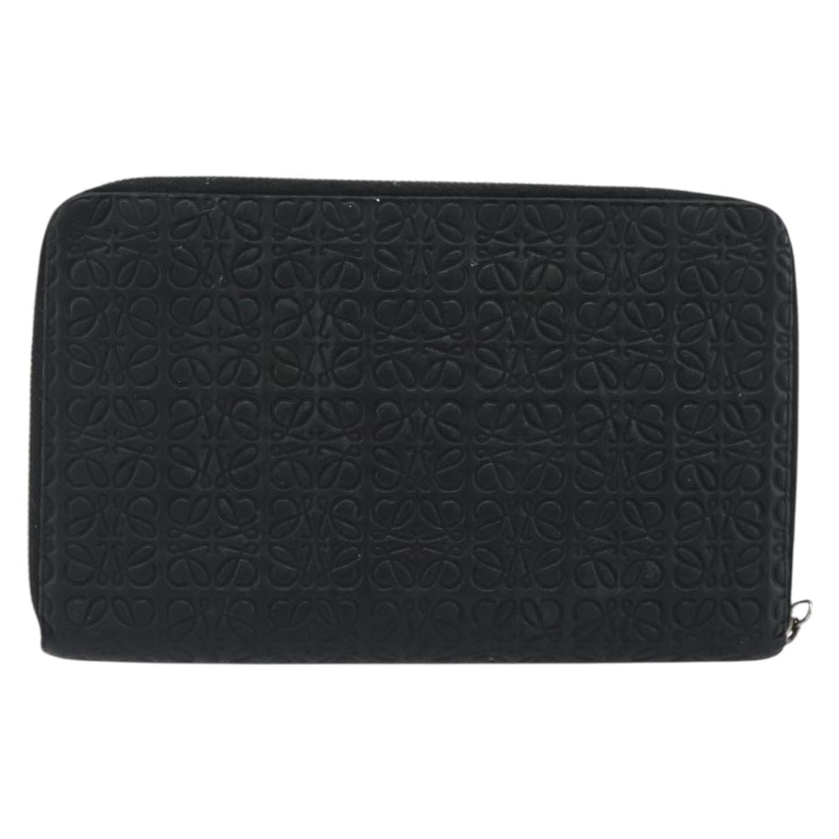 LOEWE Anagram Long Wallet Leather Black Silver Auth bs36239