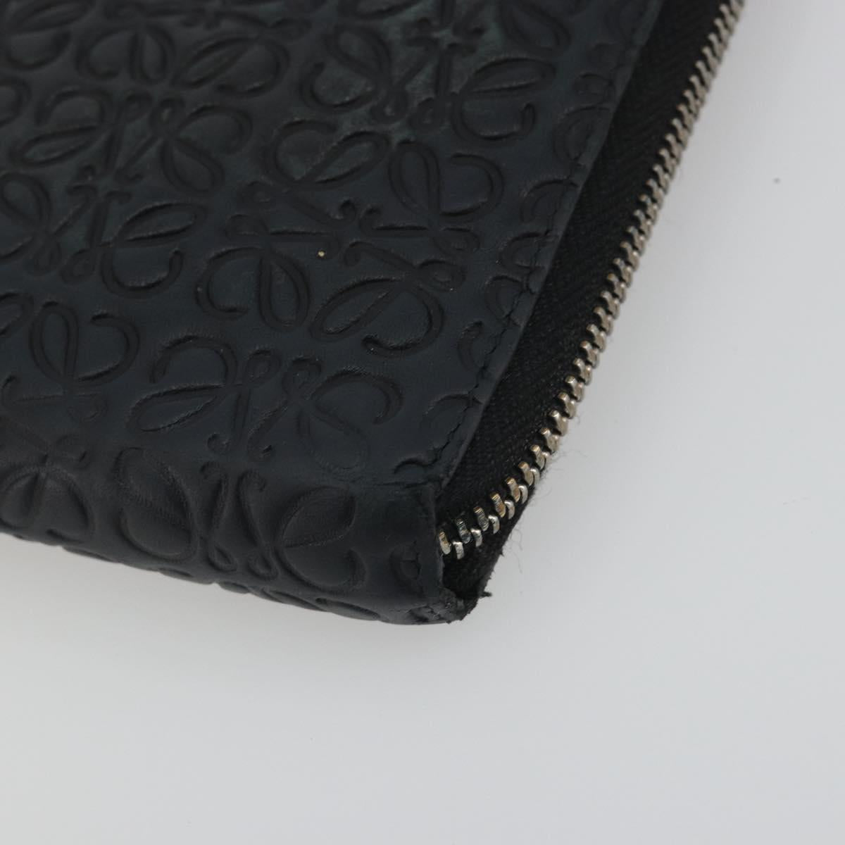 LOEWE Anagram Long Wallet Leather Black Silver Auth bs36239