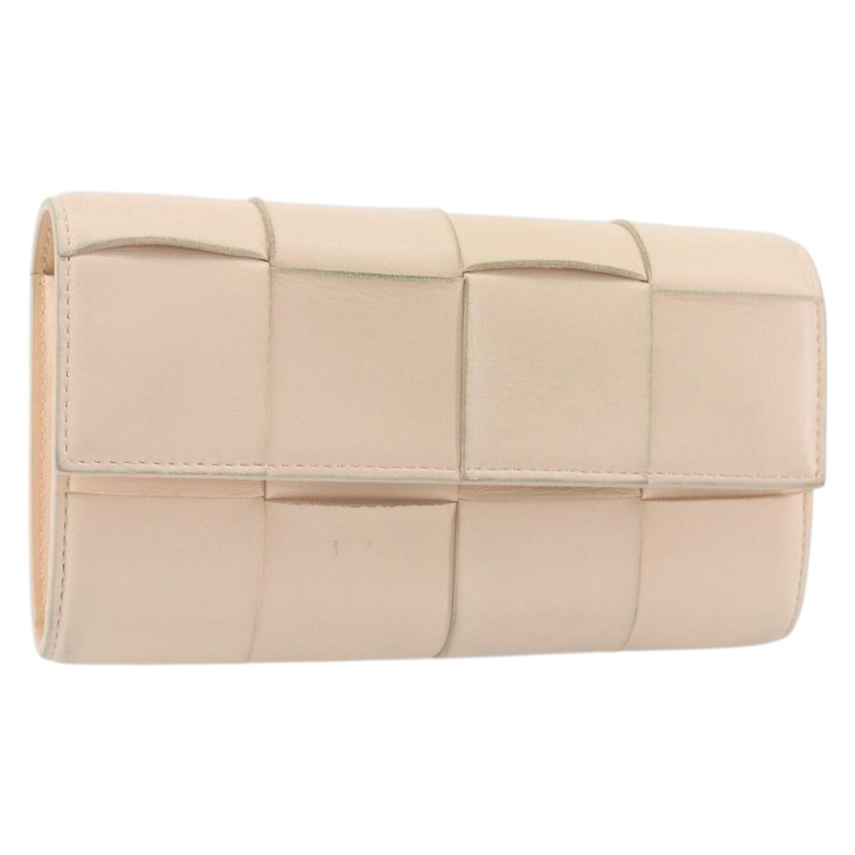 BOTTEGA VENETA MAXI INTRECCIATO Cassette Wallet Leather Beige Gold Auth bs36262