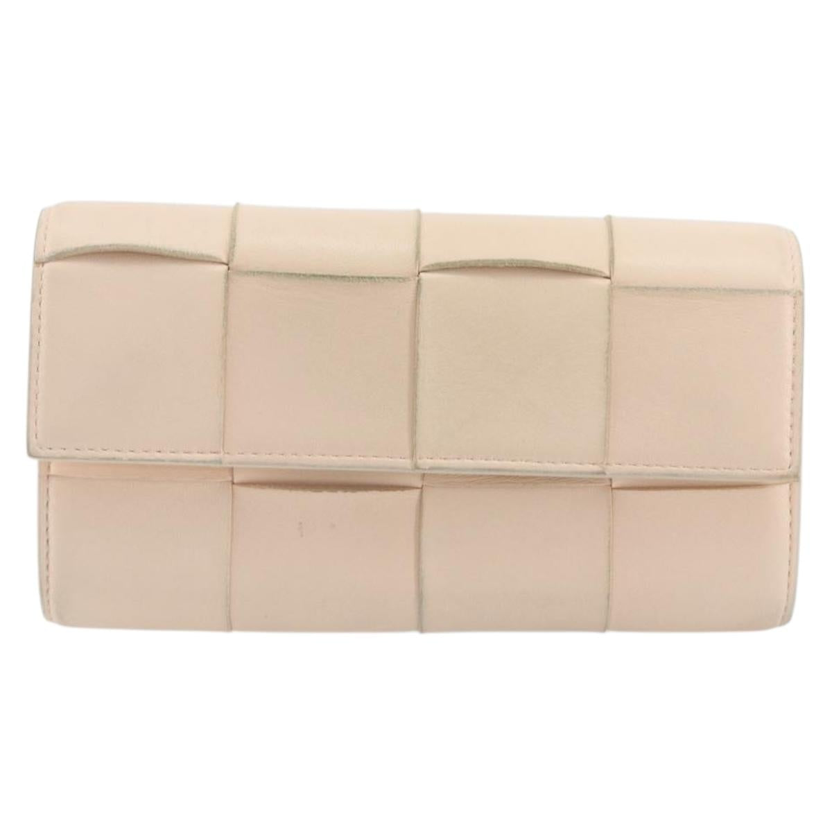 BOTTEGA VENETA MAXI INTRECCIATO Cassette Wallet Leather Beige Gold Auth bs36262