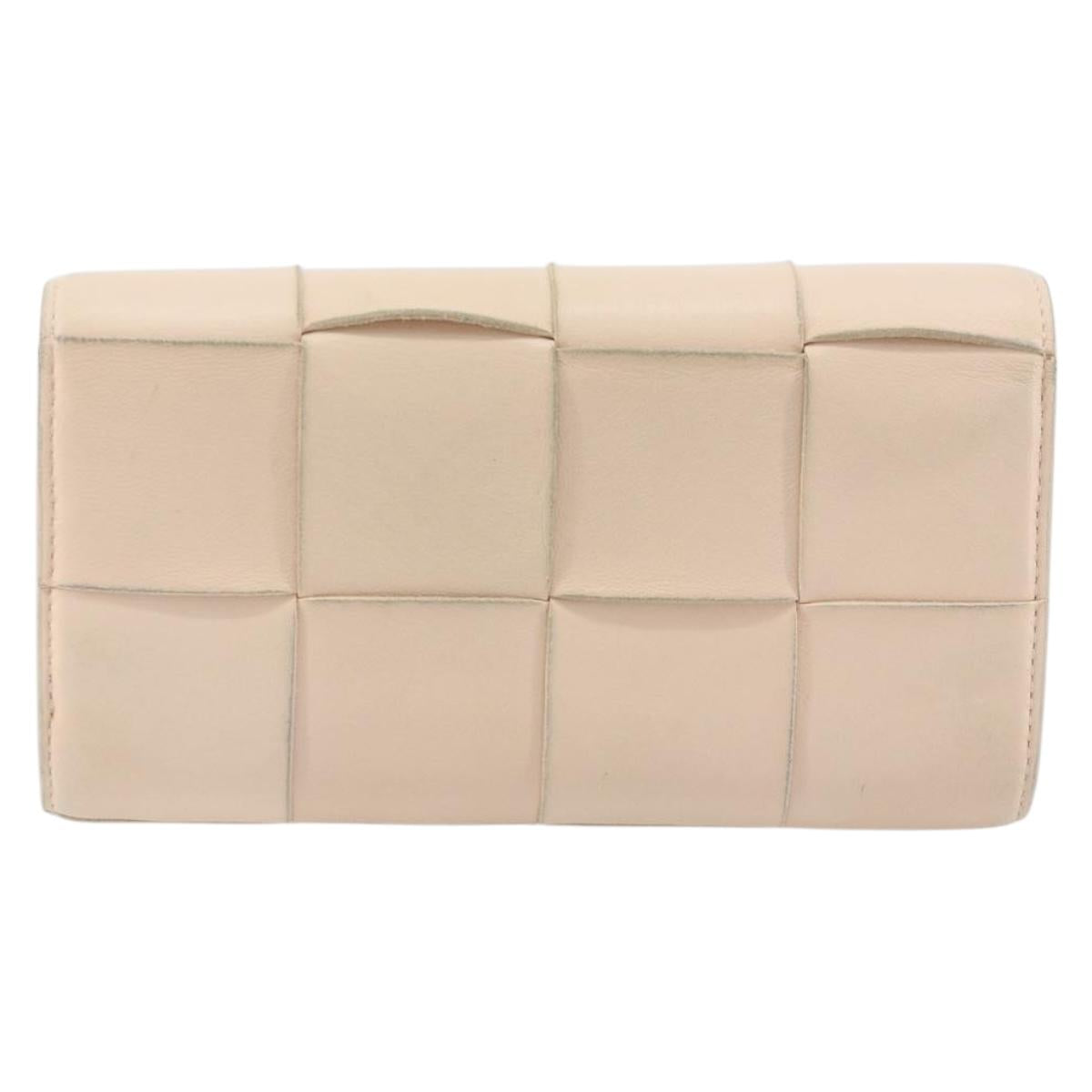 BOTTEGA VENETA MAXI INTRECCIATO Cassette Wallet Leather Beige Gold Auth bs36262