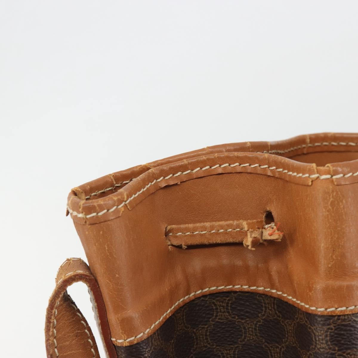 CELINE Macadam Canvas Shoulder Bag PVC Leather Brown Gold Auth bs36270
