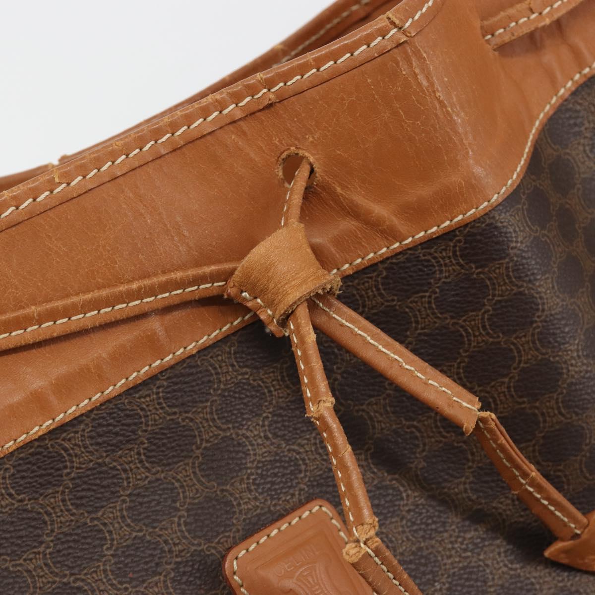 CELINE Macadam Canvas Shoulder Bag PVC Leather Brown Gold Auth bs36270