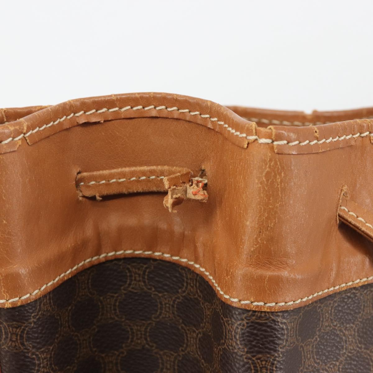 CELINE Macadam Canvas Shoulder Bag PVC Leather Brown Gold Auth bs36270