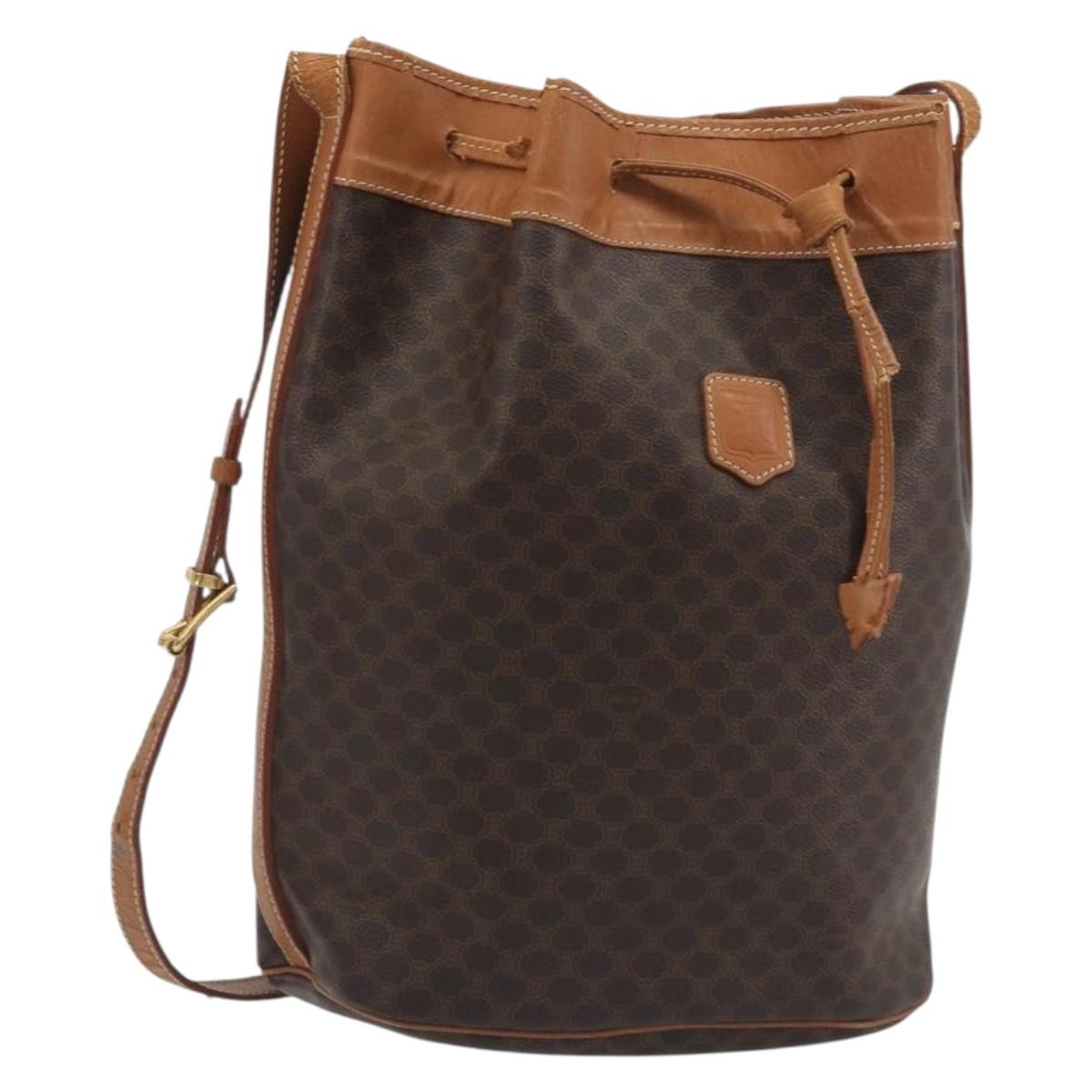 CELINE Macadam Canvas Shoulder Bag PVC Leather Brown Gold Auth bs36270