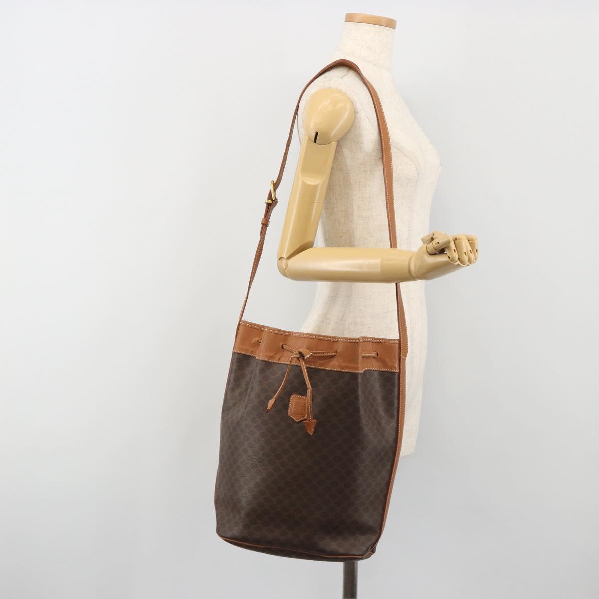 CELINE Macadam Canvas Shoulder Bag PVC Leather Brown Gold Auth bs36270