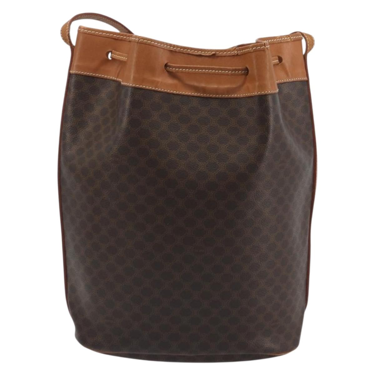 CELINE Macadam Canvas Shoulder Bag PVC Leather Brown Gold Auth bs36270