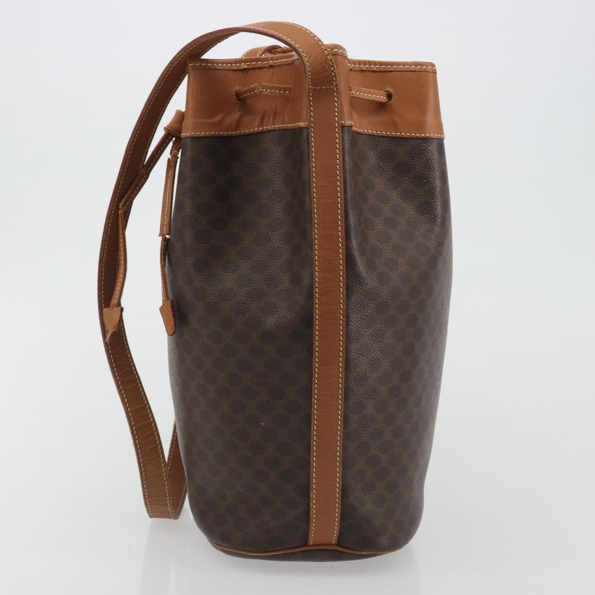 CELINE Macadam Canvas Shoulder Bag PVC Leather Brown Gold Auth bs36270