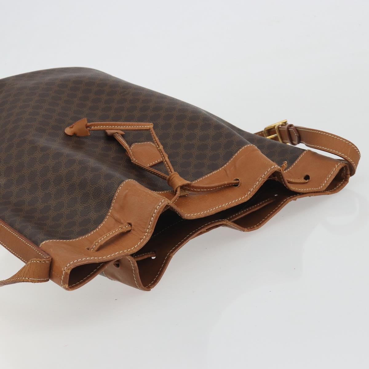 CELINE Macadam Canvas Shoulder Bag PVC Leather Brown Gold Auth bs36270