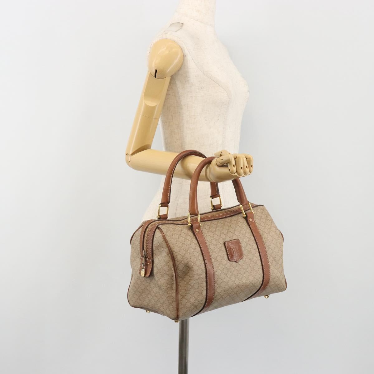 CELINE Macadam Canvas Hand Bag PVC Beige Gold Auth bs36271