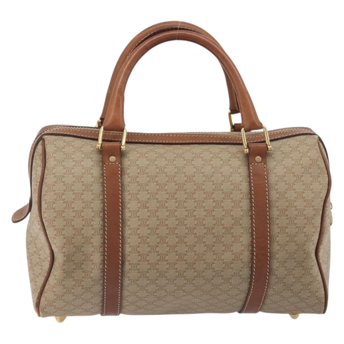 CELINE Macadam Canvas Hand Bag PVC Beige Gold Auth bs36271