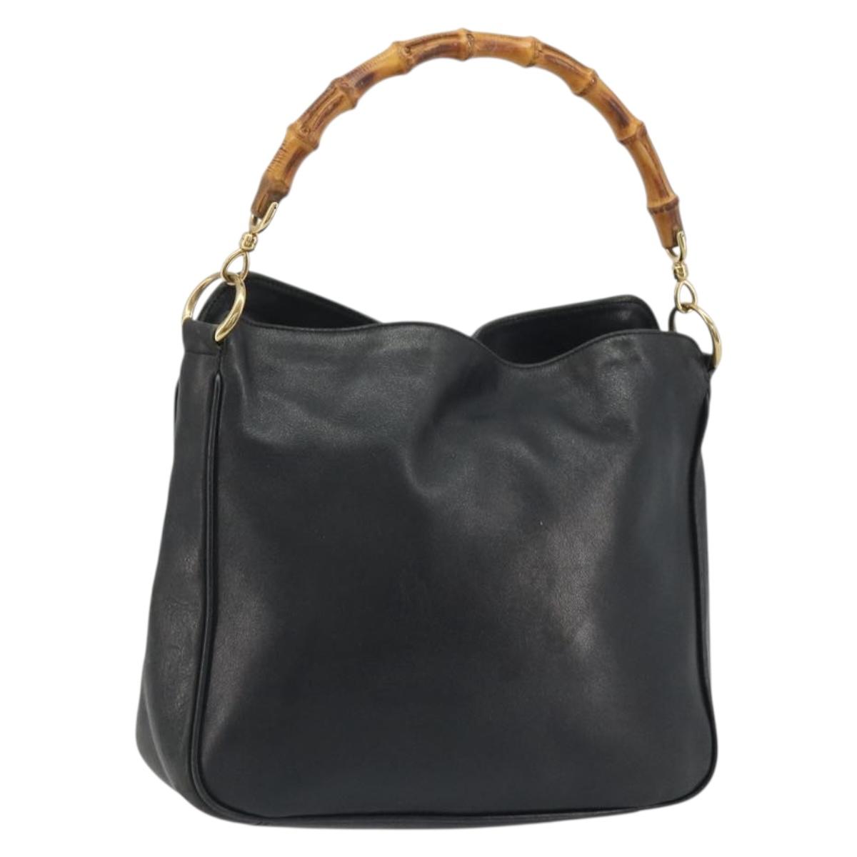 GUCCI Bamboo Shoulder Bag Leather Black Gold 001 2123 1633 Auth bs36272