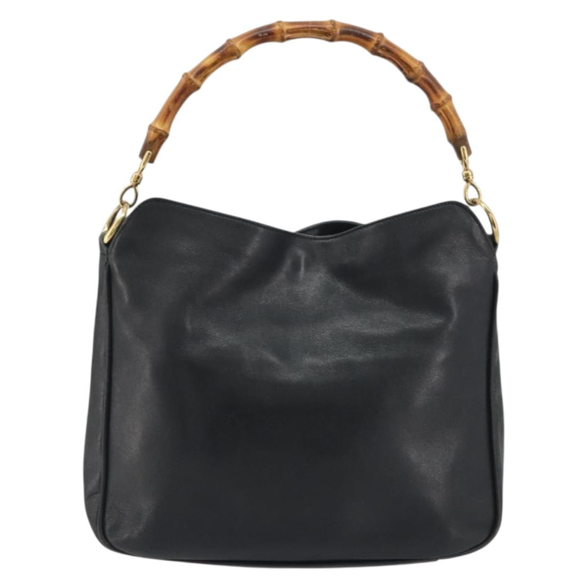 GUCCI Bamboo Shoulder Bag Leather Black Gold 001 2123 1633 Auth bs36272