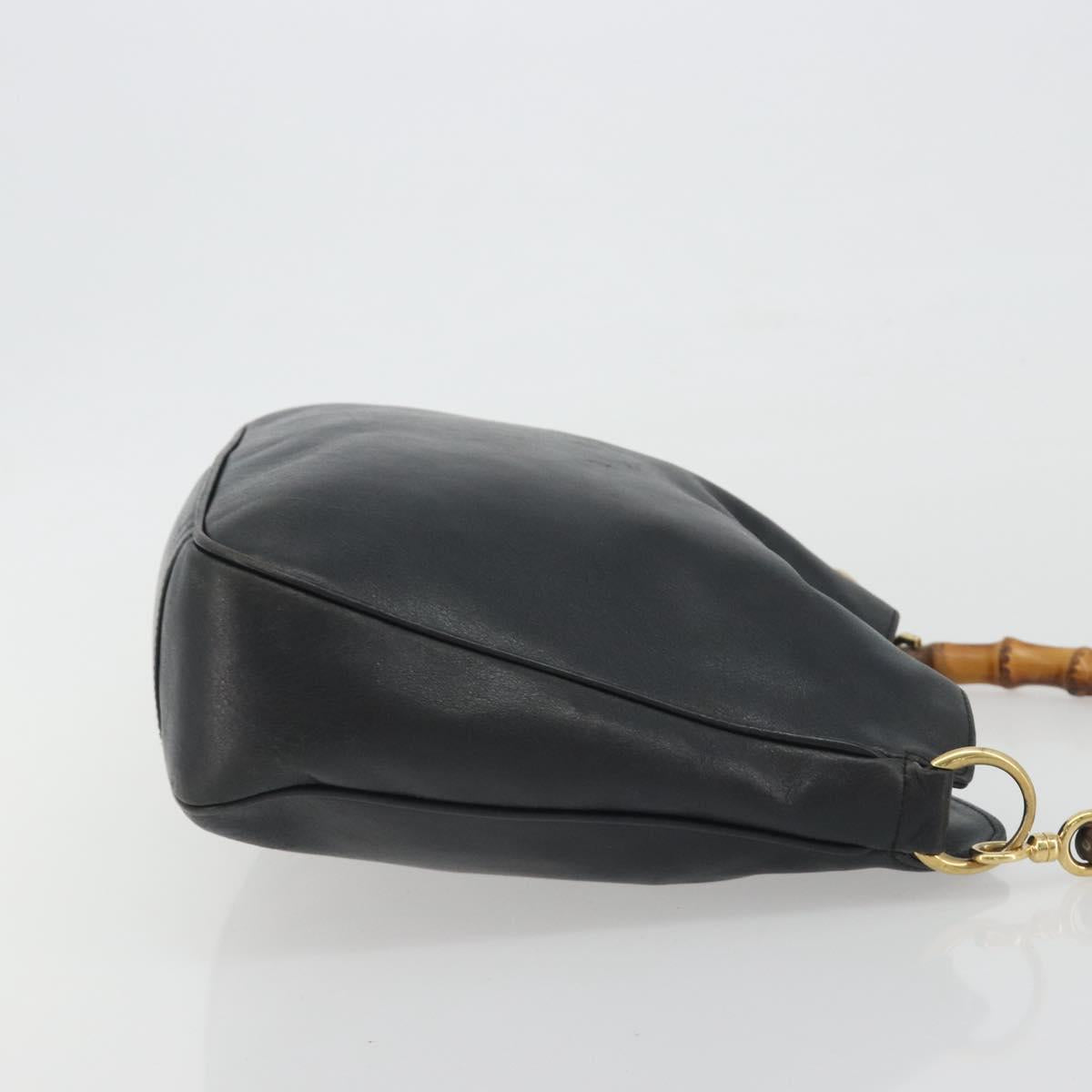 GUCCI Bamboo Shoulder Bag Leather Black Gold 001 2123 1633 Auth bs36272