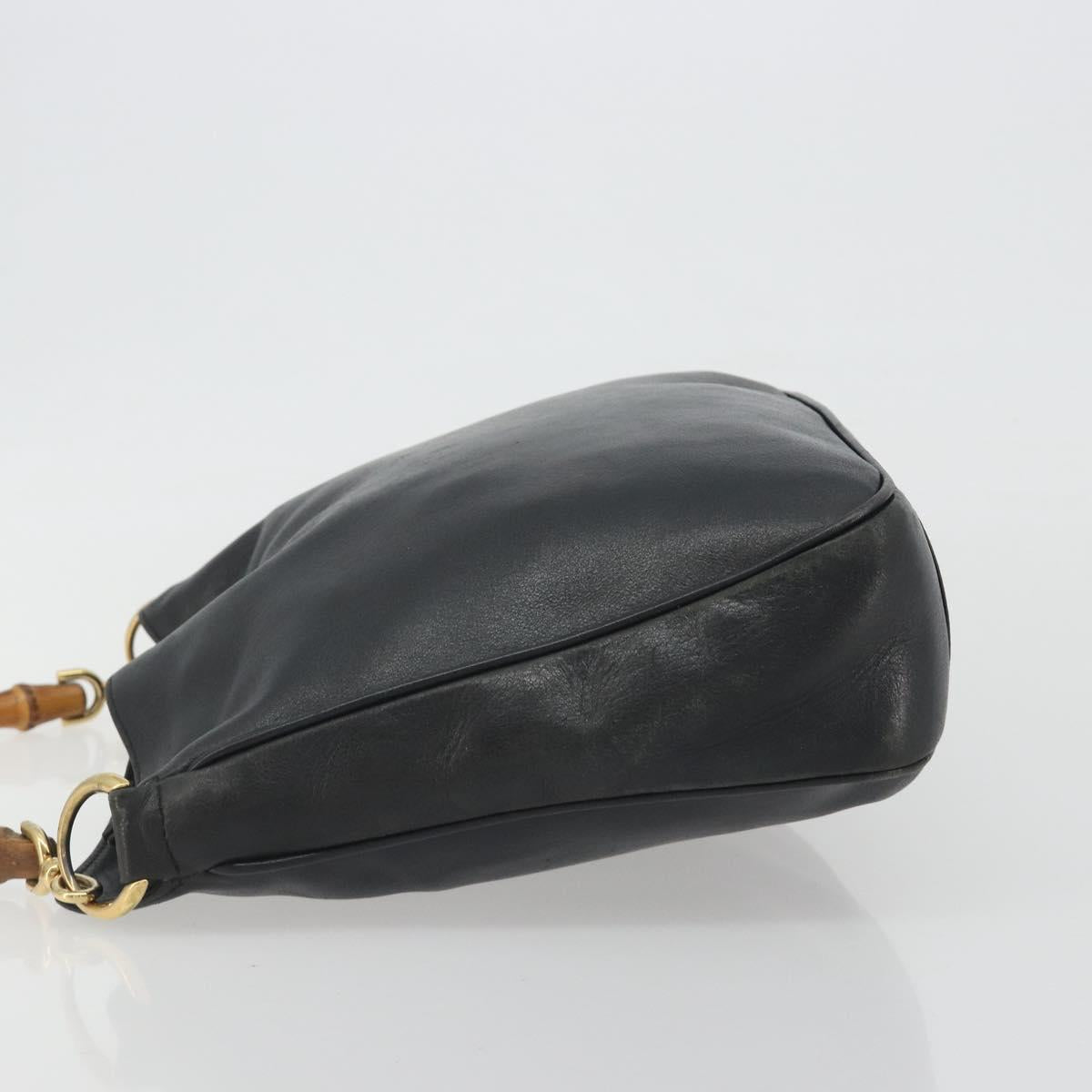 GUCCI Bamboo Shoulder Bag Leather Black Gold 001 2123 1633 Auth bs36272