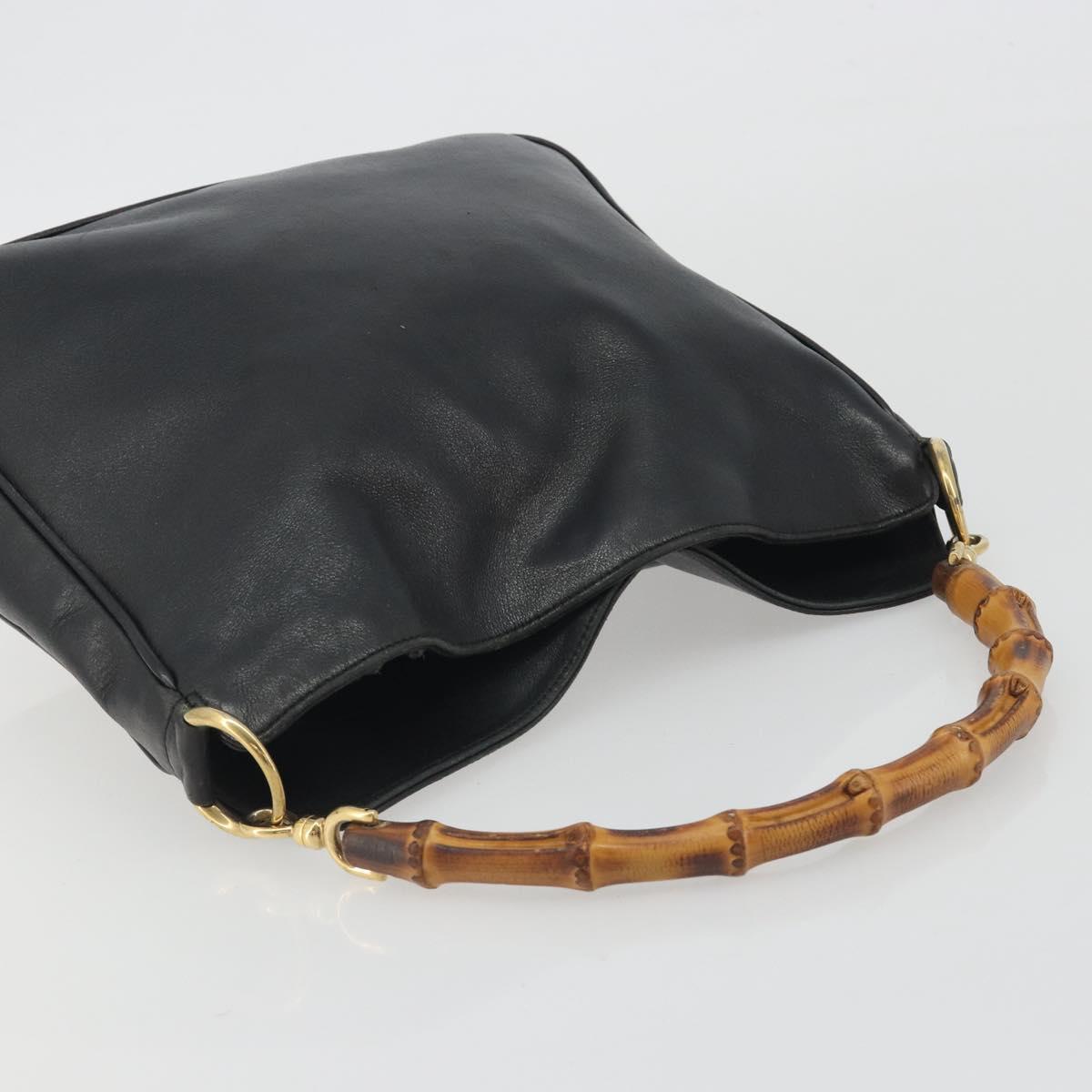 GUCCI Bamboo Shoulder Bag Leather Black Gold 001 2123 1633 Auth bs36272