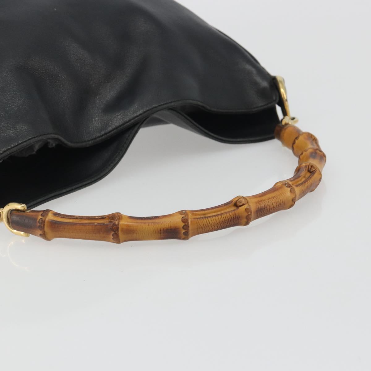 GUCCI Bamboo Shoulder Bag Leather Black Gold 001 2123 1633 Auth bs36272