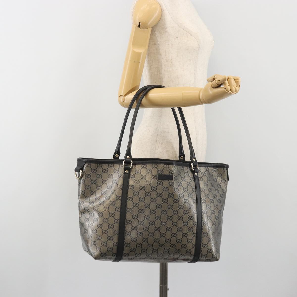 GUCCI GG Crystal Tote Bag Coated Canvas Navy Gold 197953 Auth bs36273