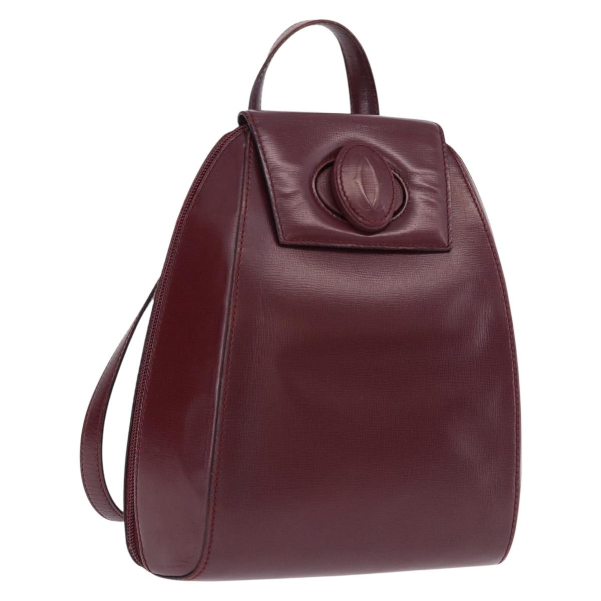 CARTIER Backpack Leather Bordeaux Gold Auth bs36274