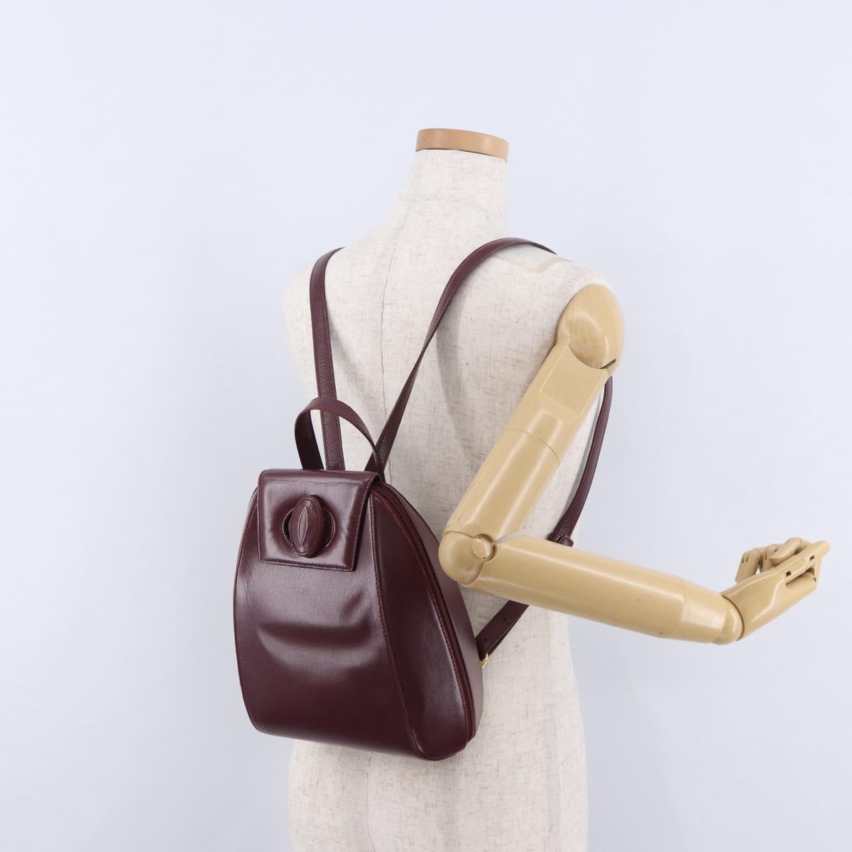 CARTIER Backpack Leather Bordeaux Gold Auth bs36274