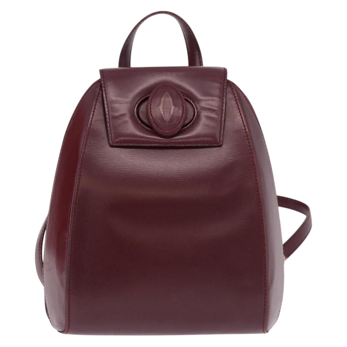 CARTIER Backpack Leather Bordeaux Gold Auth bs36274