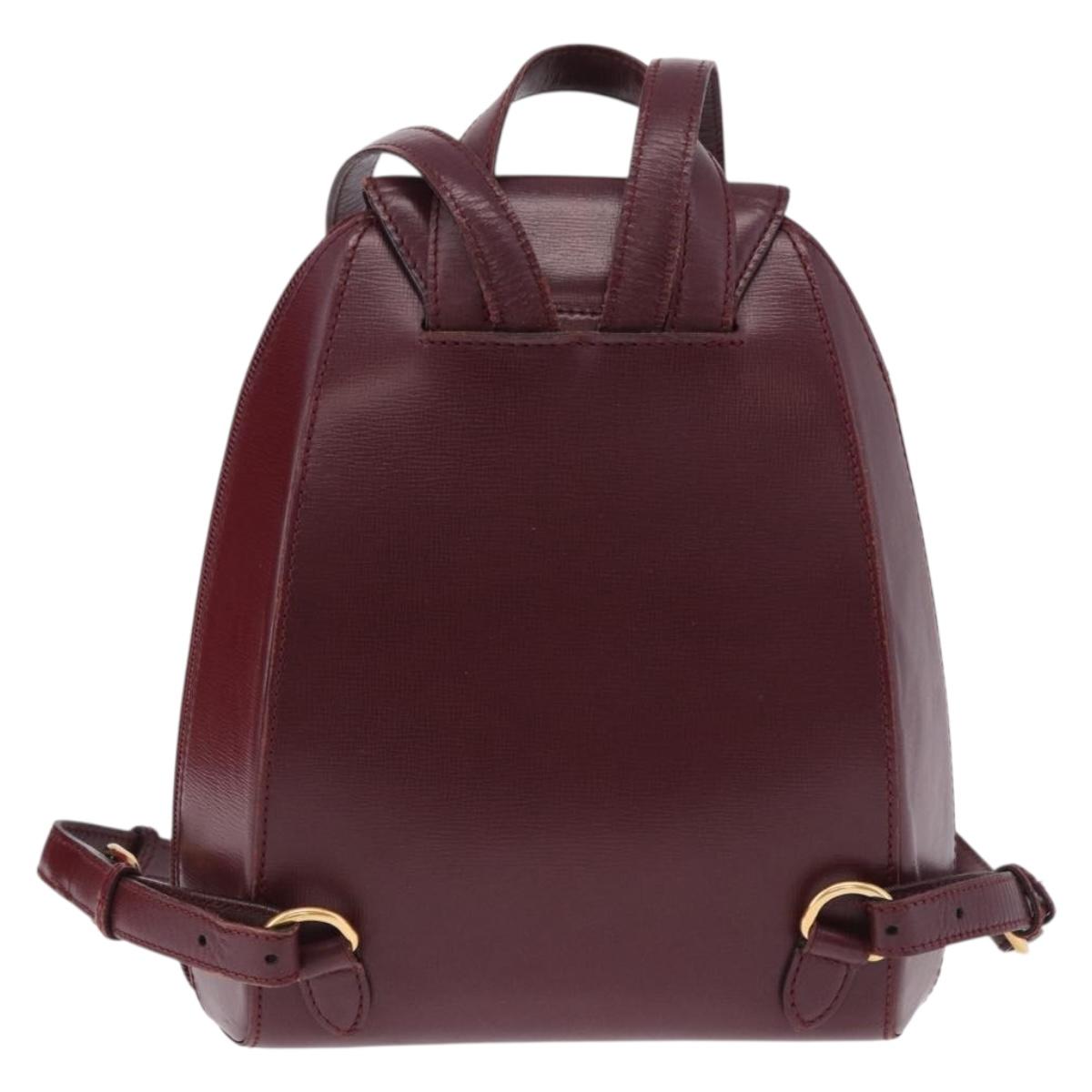 CARTIER Backpack Leather Bordeaux Gold Auth bs36274