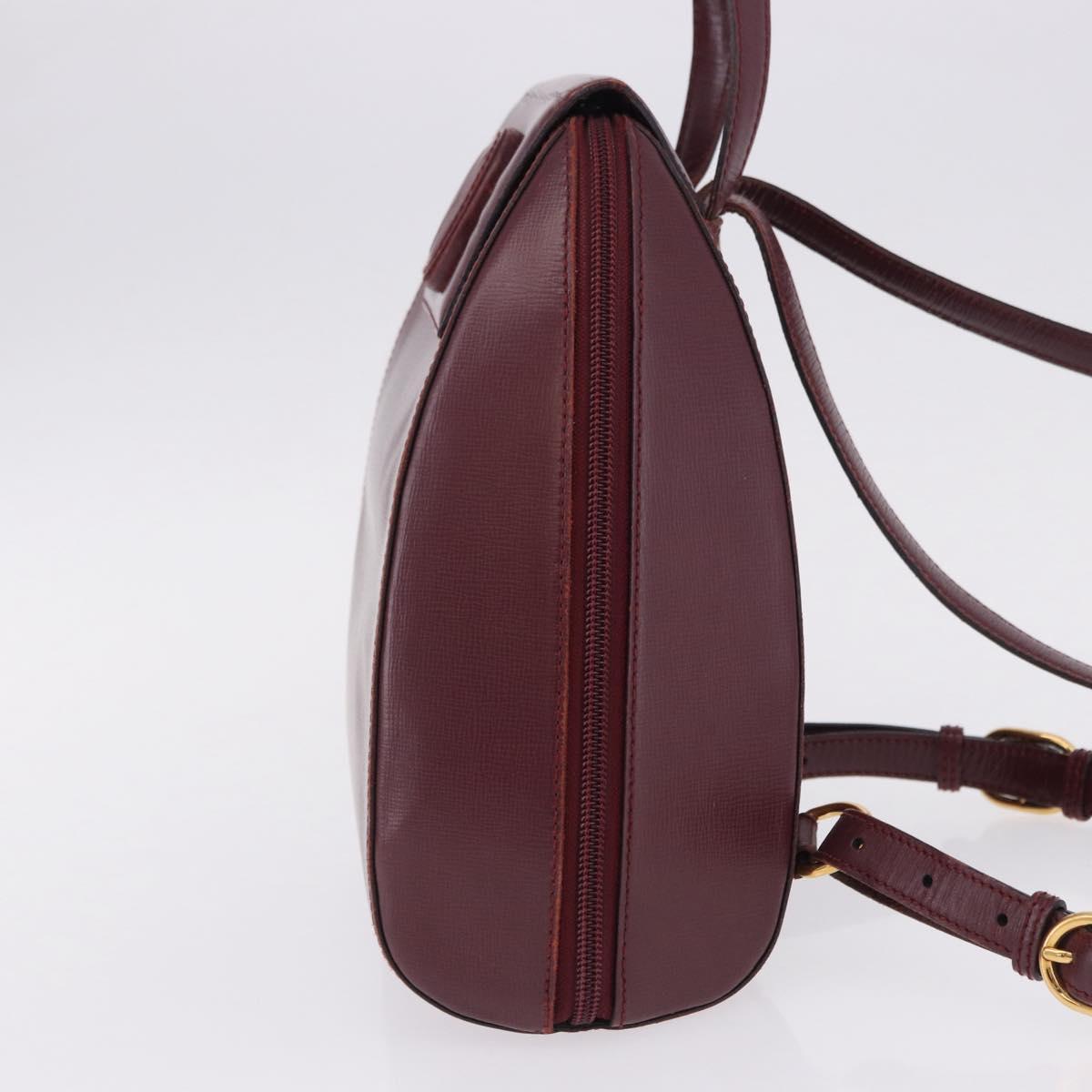 CARTIER Backpack Leather Bordeaux Gold Auth bs36274