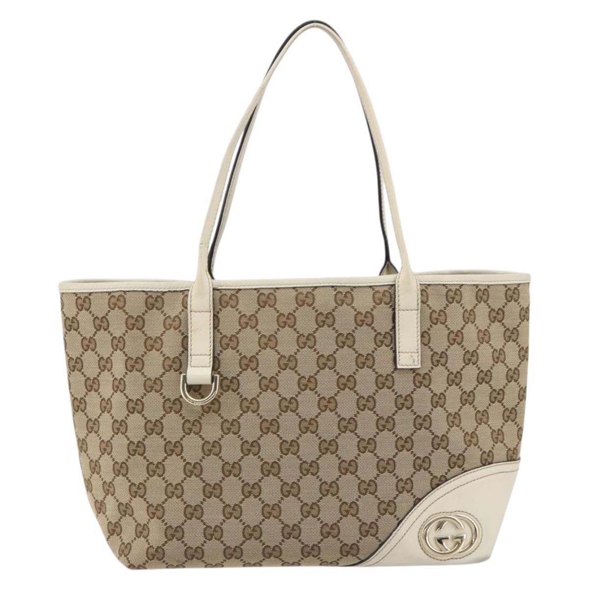GUCCI GG Canvas Hand Bag Beige Gold 169946 Auth bs36275
