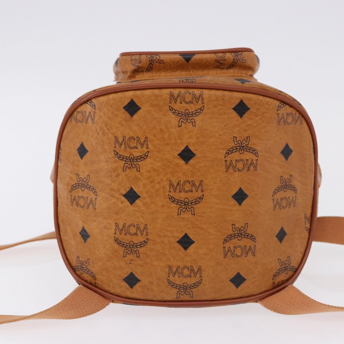MCM Vicetos Logogram Backpack PVC Beige Gold Auth bs36277