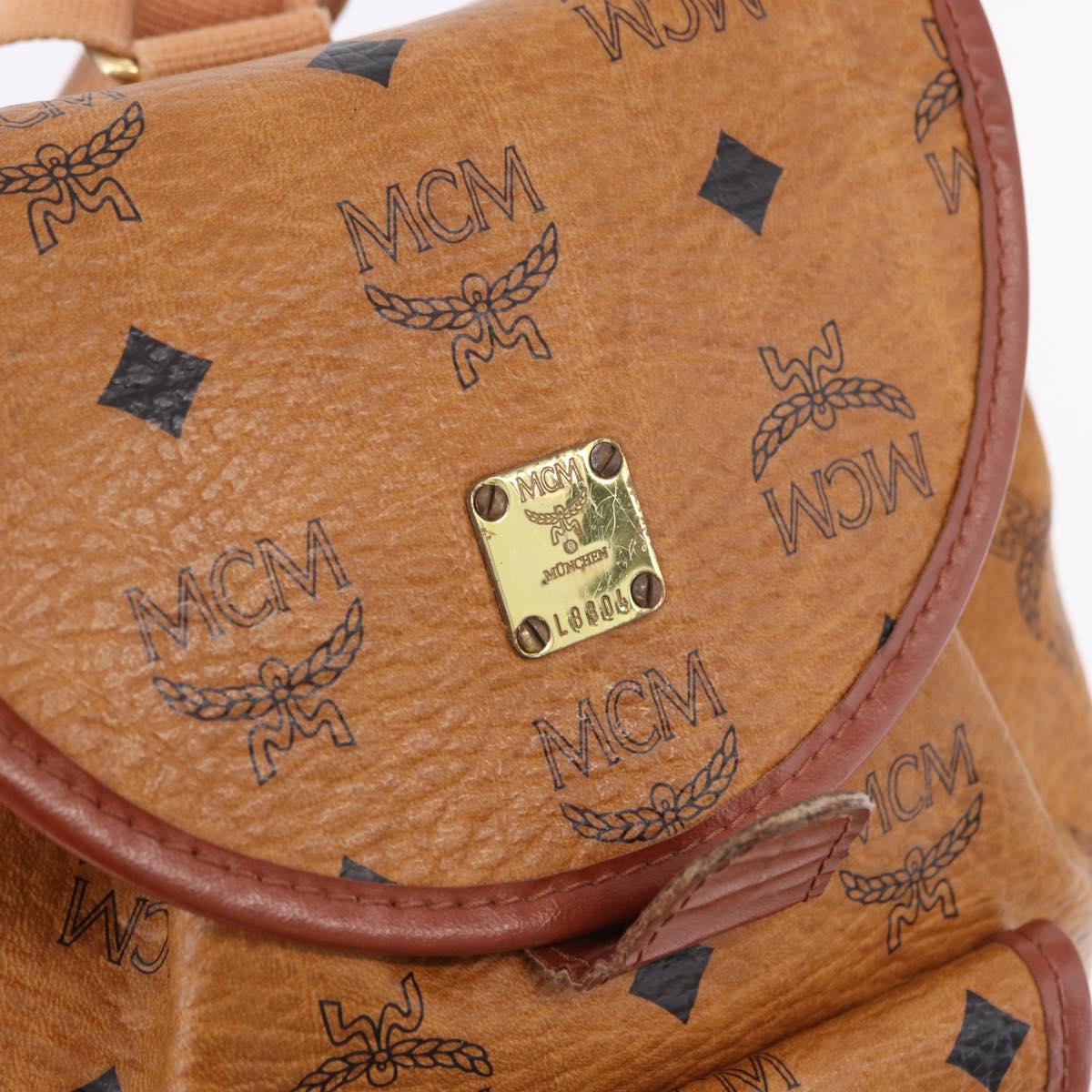 MCM Vicetos Logogram Backpack PVC Beige Gold Auth bs36277