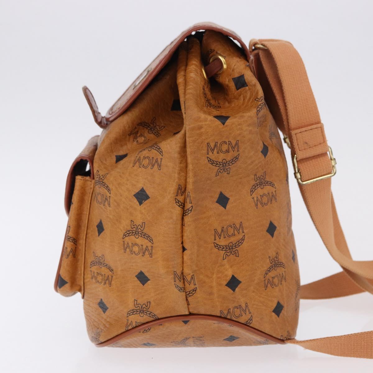 MCM Vicetos Logogram Backpack PVC Beige Gold Auth bs36277