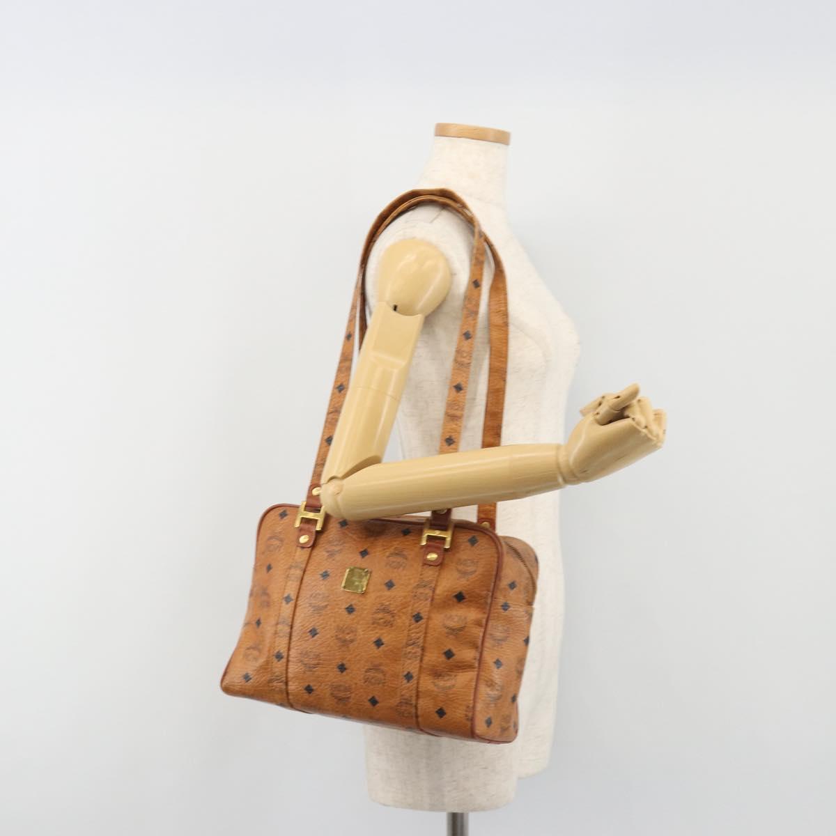 MCM Vicetos Logogram Hand Bag PVC Leather Brown Gold Auth bs36278