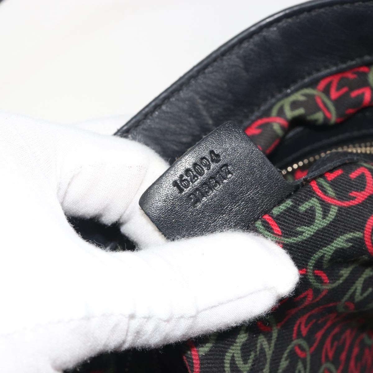 GUCCI New Brit Hand Bag Leather Black Gold 162094 Auth bs36279