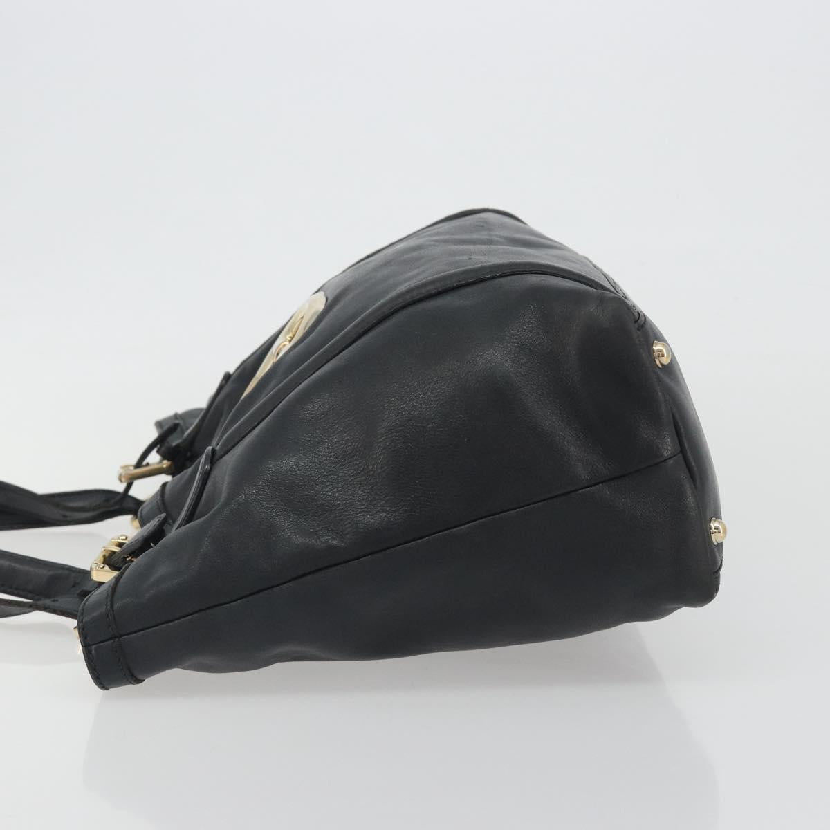 GUCCI New Brit Hand Bag Leather Black Gold 162094 Auth bs36279