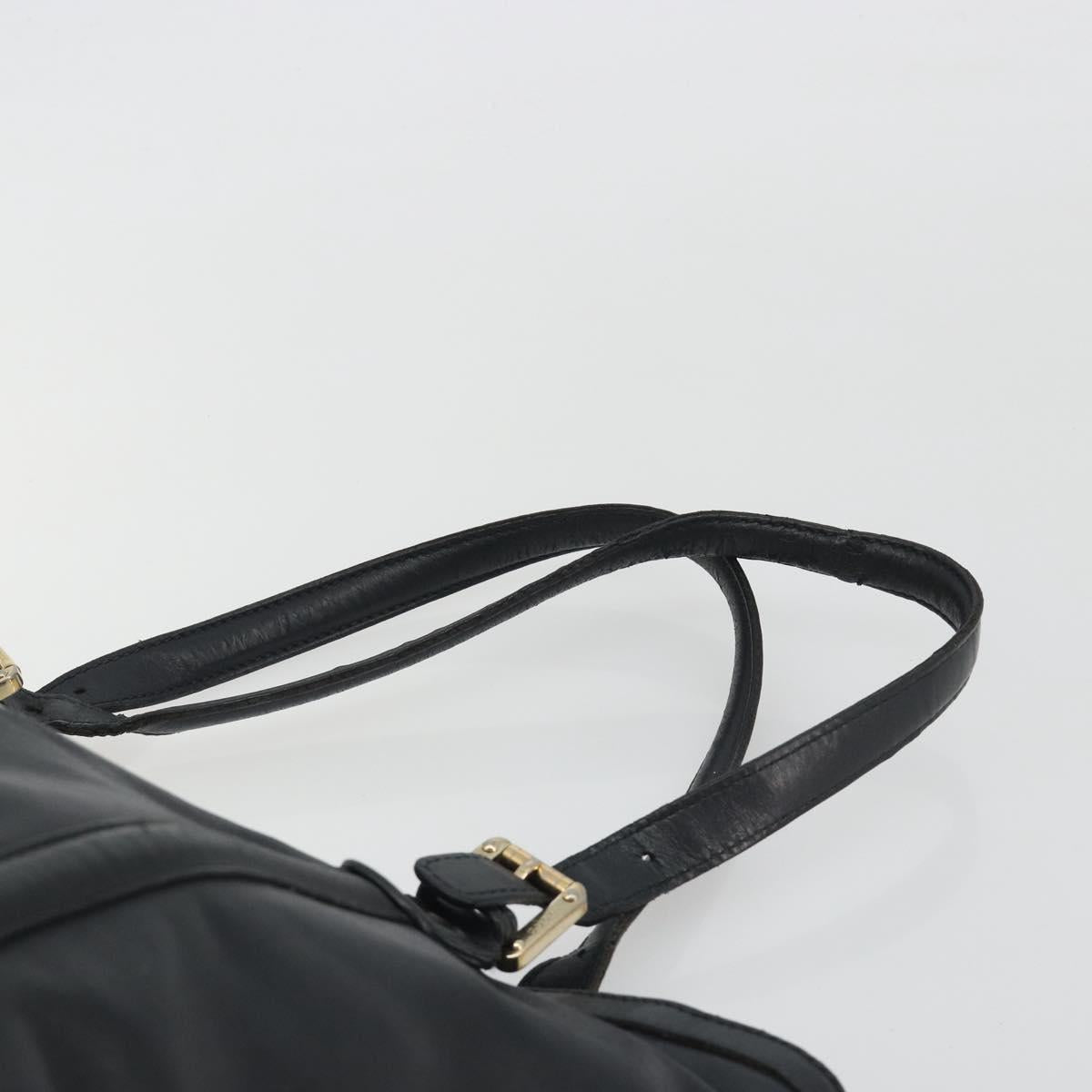 GUCCI New Brit Hand Bag Leather Black Gold 162094 Auth bs36279
