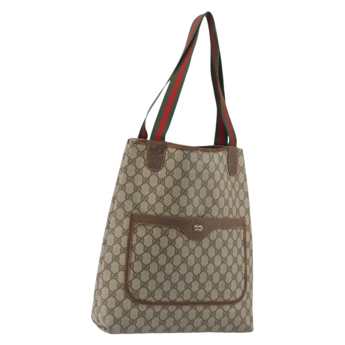 GUCCI GG Supreme Web Sherry Line Tote Bag PVC Beige 39 02 003 Auth bs36280