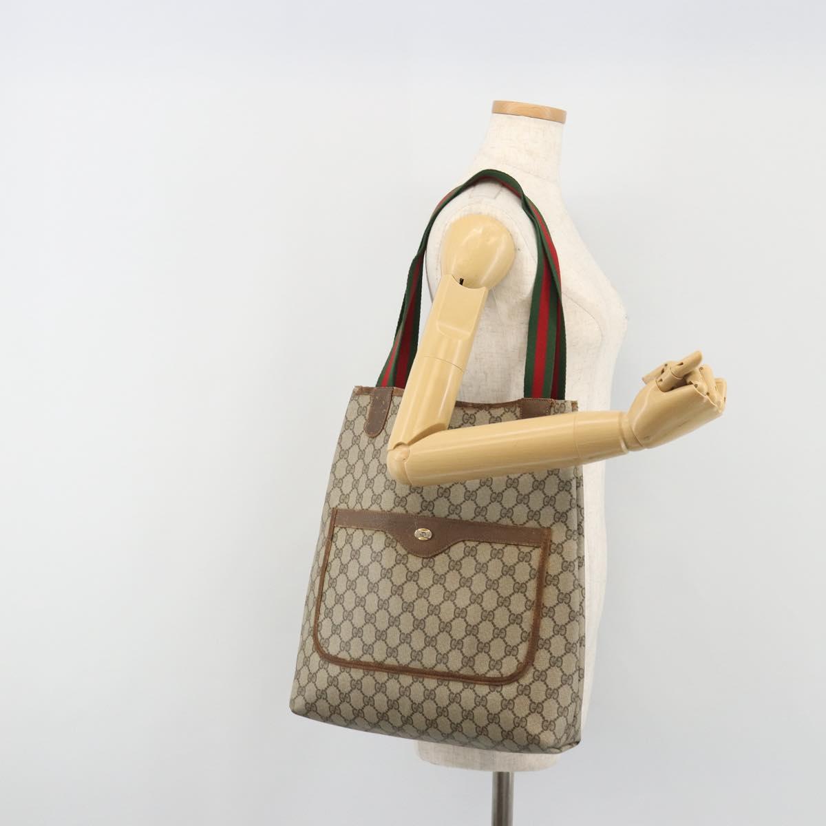 GUCCI GG Supreme Web Sherry Line Tote Bag PVC Beige 39 02 003 Auth bs36280