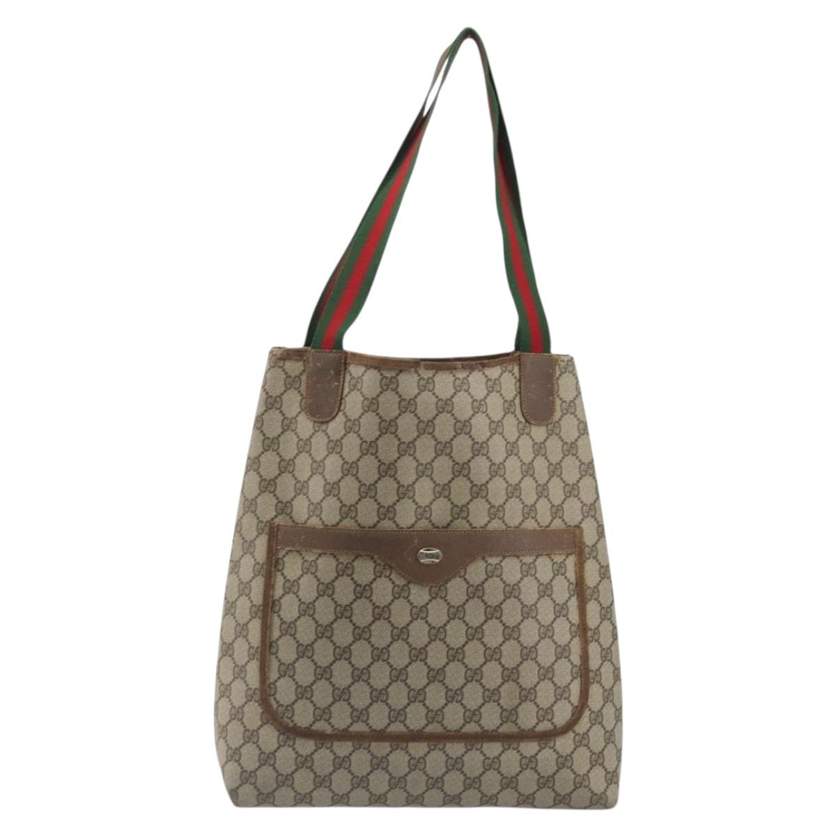 GUCCI GG Supreme Web Sherry Line Tote Bag PVC Beige 39 02 003 Auth bs36280