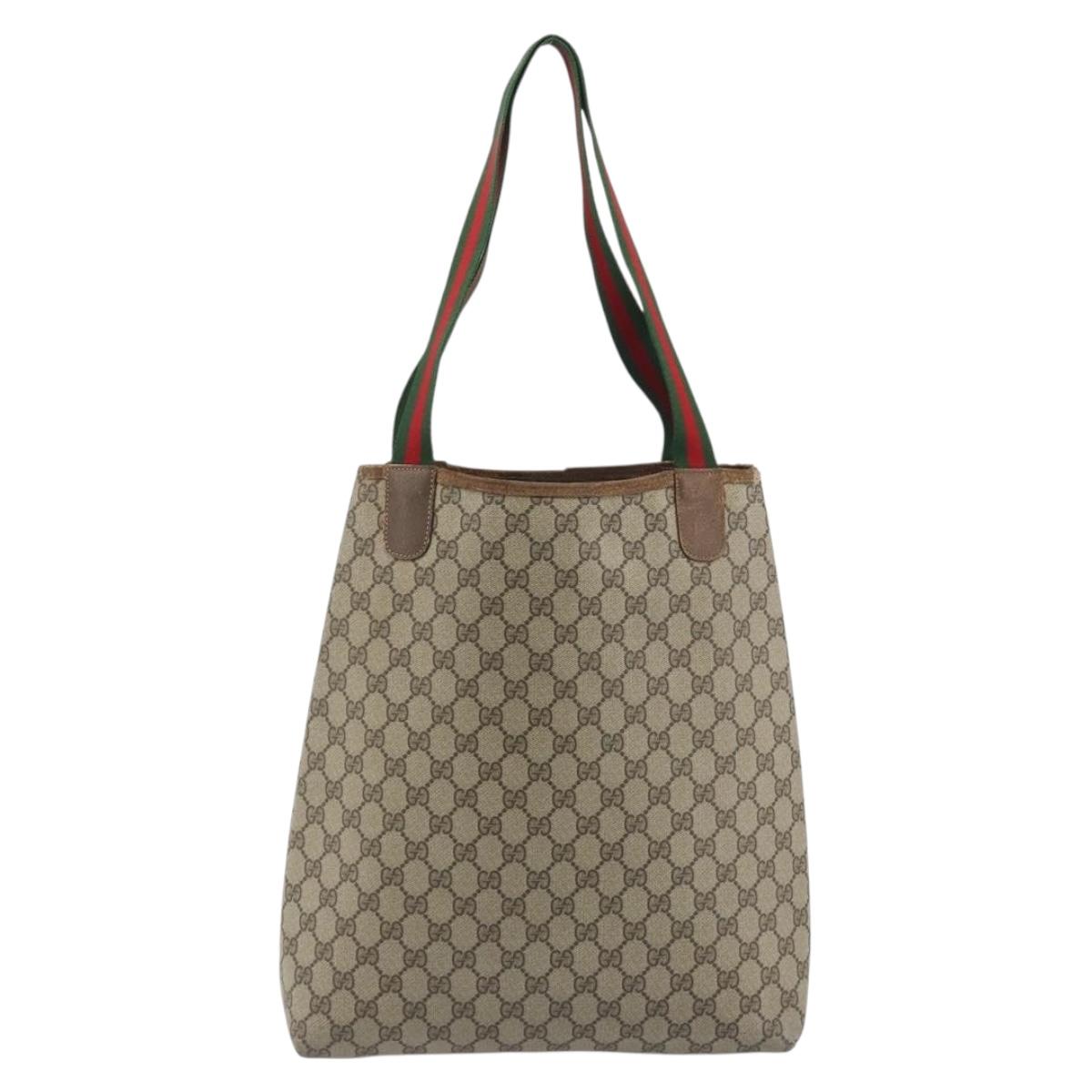 GUCCI GG Supreme Web Sherry Line Tote Bag PVC Beige 39 02 003 Auth bs36280