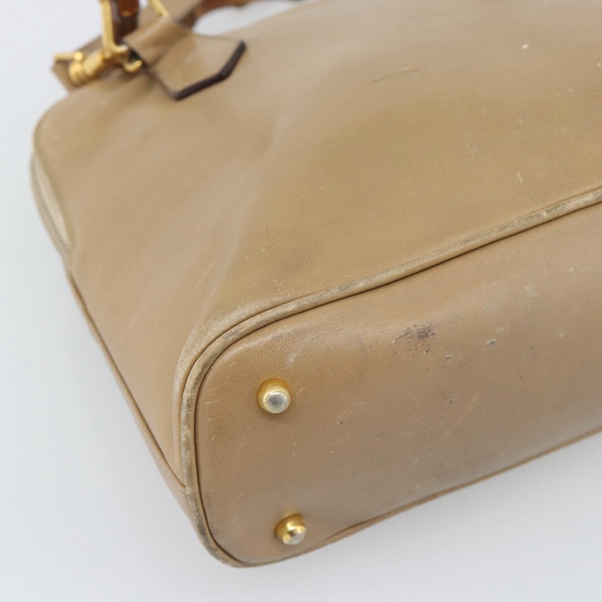 GUCCI Bamboo Hand Bag Leather 2way Beige Gold 000 1046 0290 Auth bs36282