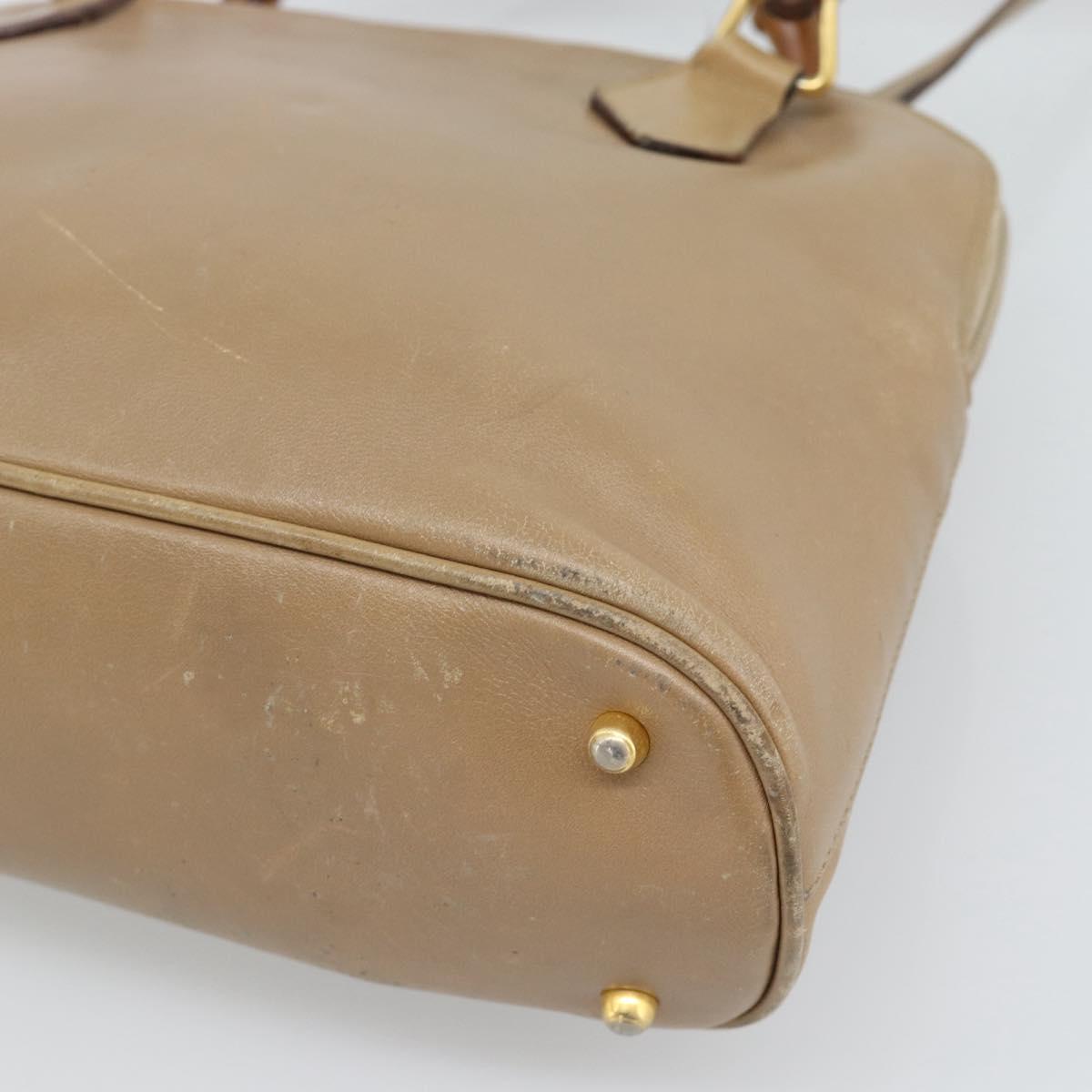 GUCCI Bamboo Hand Bag Leather 2way Beige Gold 000 1046 0290 Auth bs36282