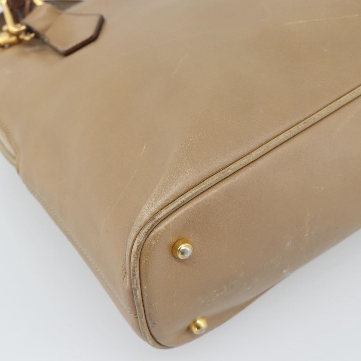 GUCCI Bamboo Hand Bag Leather 2way Beige Gold 000 1046 0290 Auth bs36282