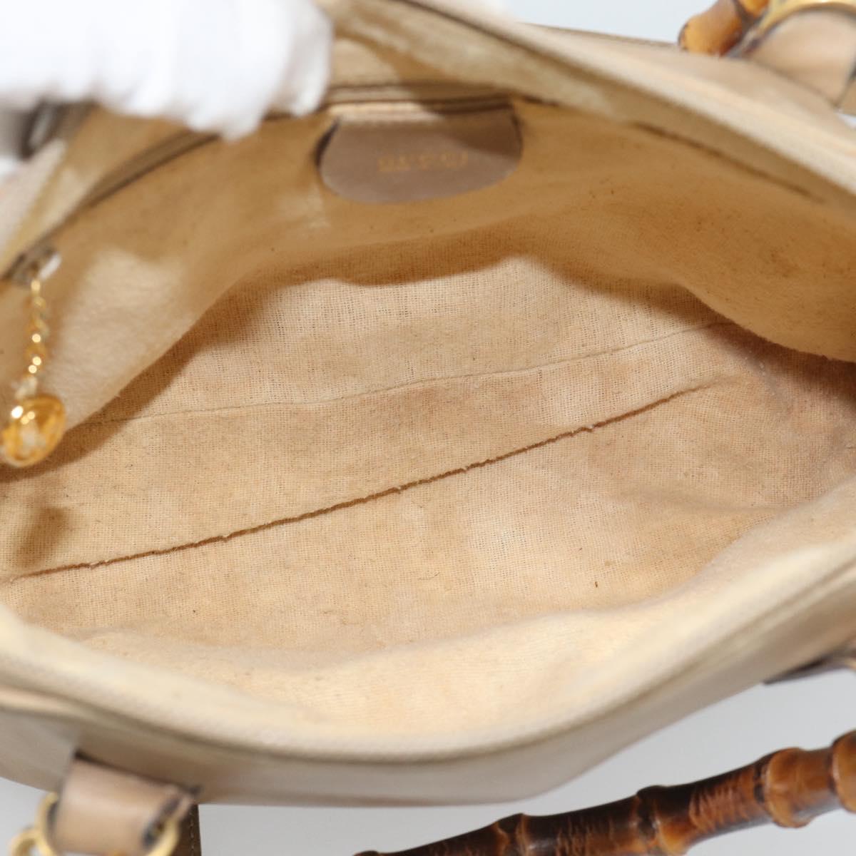 GUCCI Bamboo Hand Bag Leather 2way Beige Gold 000 1046 0290 Auth bs36282