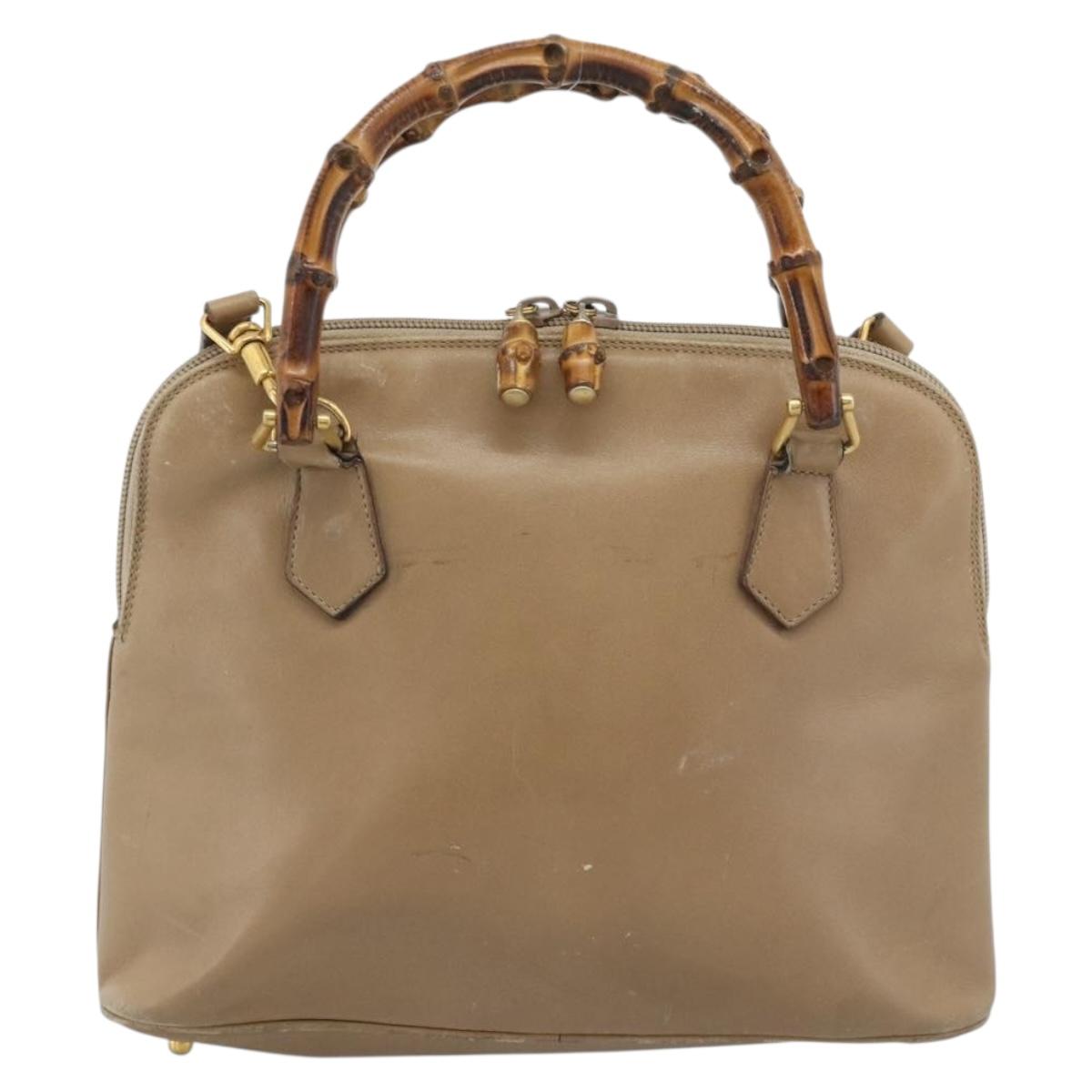 GUCCI Bamboo Hand Bag Leather 2way Beige Gold 000 1046 0290 Auth bs36282