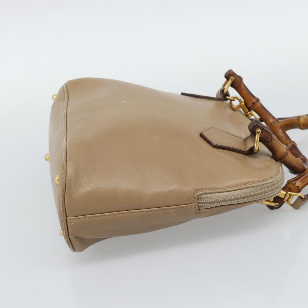 GUCCI Bamboo Hand Bag Leather 2way Beige Gold 000 1046 0290 Auth bs36282